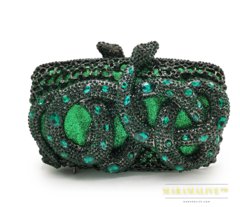 Python Diamond-studded Dinner Bag Magnetic Clasp Chain Clutch