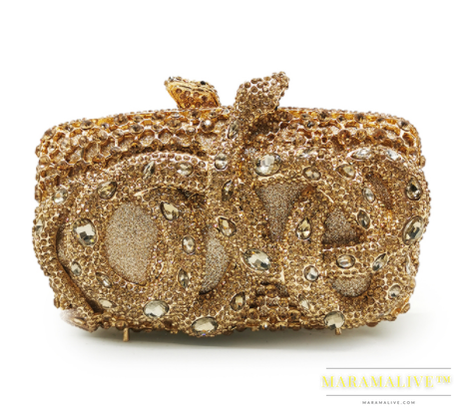 Python Diamond-studded Dinner Bag Magnetic Clasp Chain Clutch