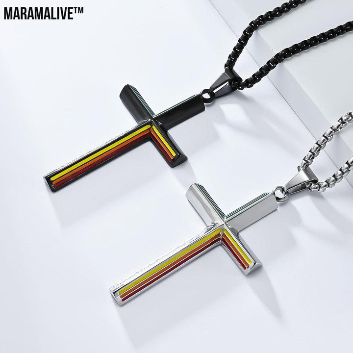 Rainbow Flag Titanium Cross Necklace | Rainbow & Faith Jewelry