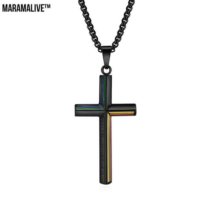 Rainbow Flag Titanium Cross Necklace | Rainbow & Faith Jewelry