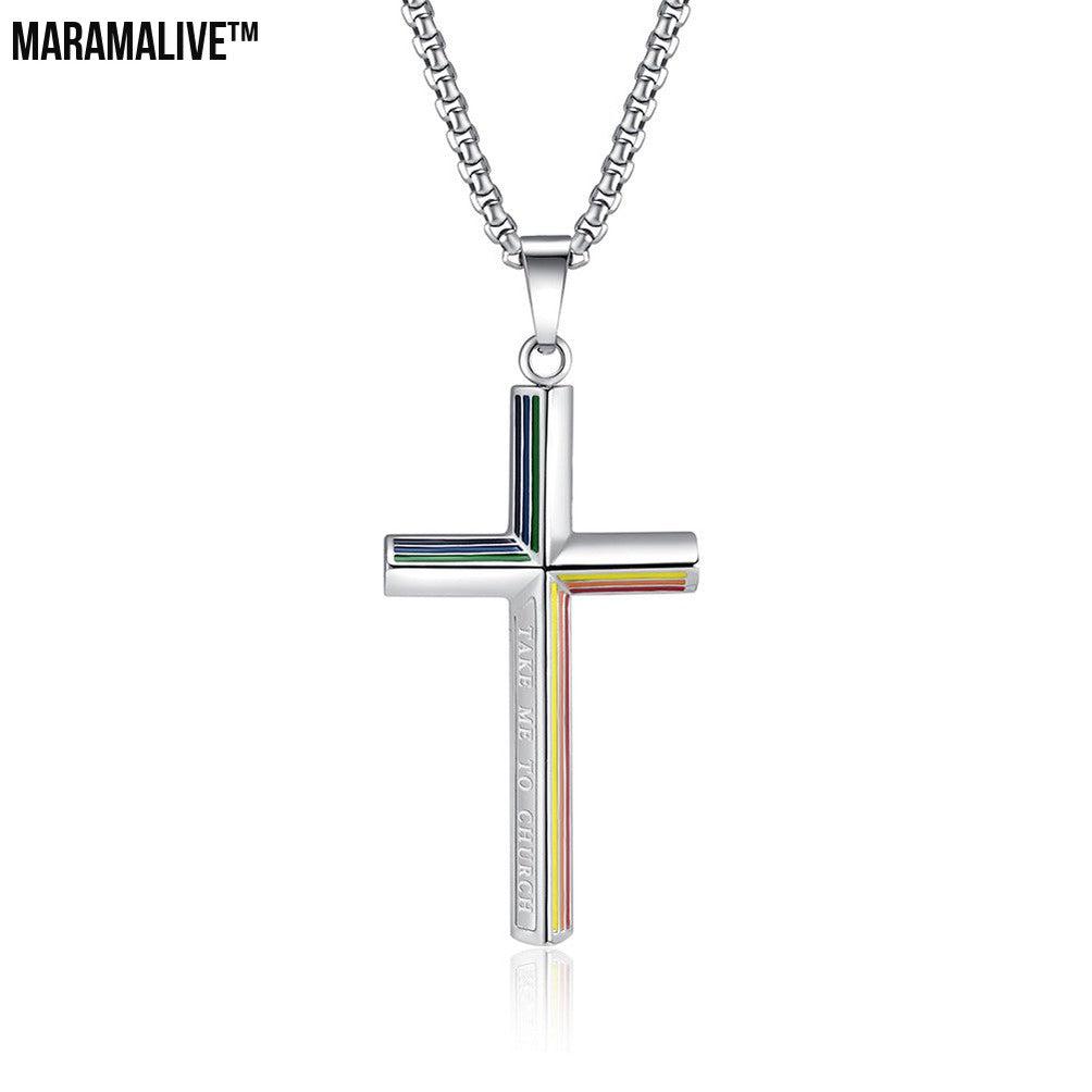 Rainbow Flag Titanium Cross Necklace | Rainbow & Faith Jewelry