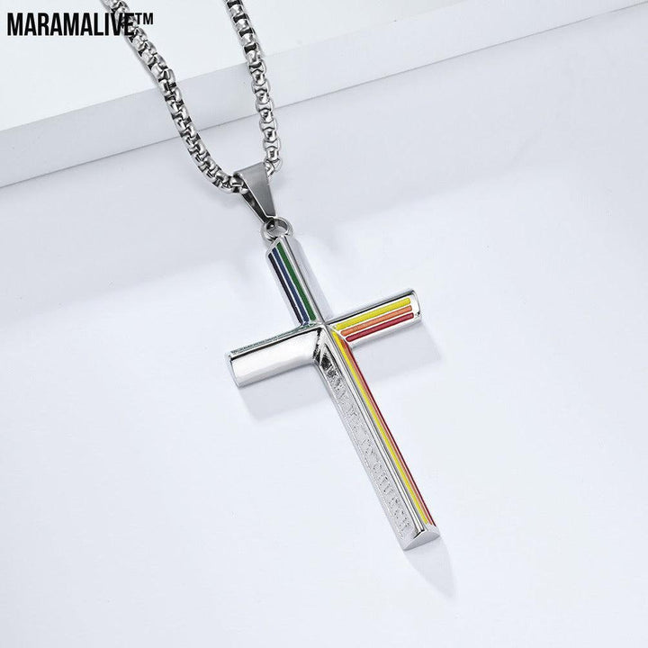 Rainbow Flag Titanium Cross Necklace | Rainbow & Faith Jewelry