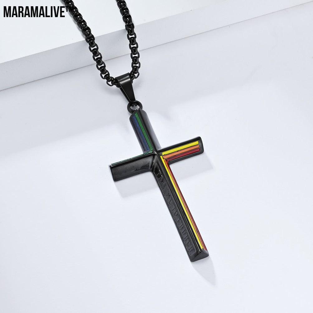 Rainbow Flag Titanium Cross Necklace | Rainbow & Faith Jewelry