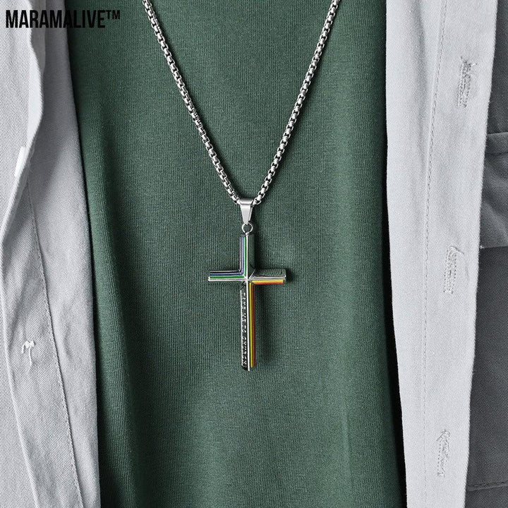 Rainbow Flag Titanium Cross Necklace | Rainbow & Faith Jewelry