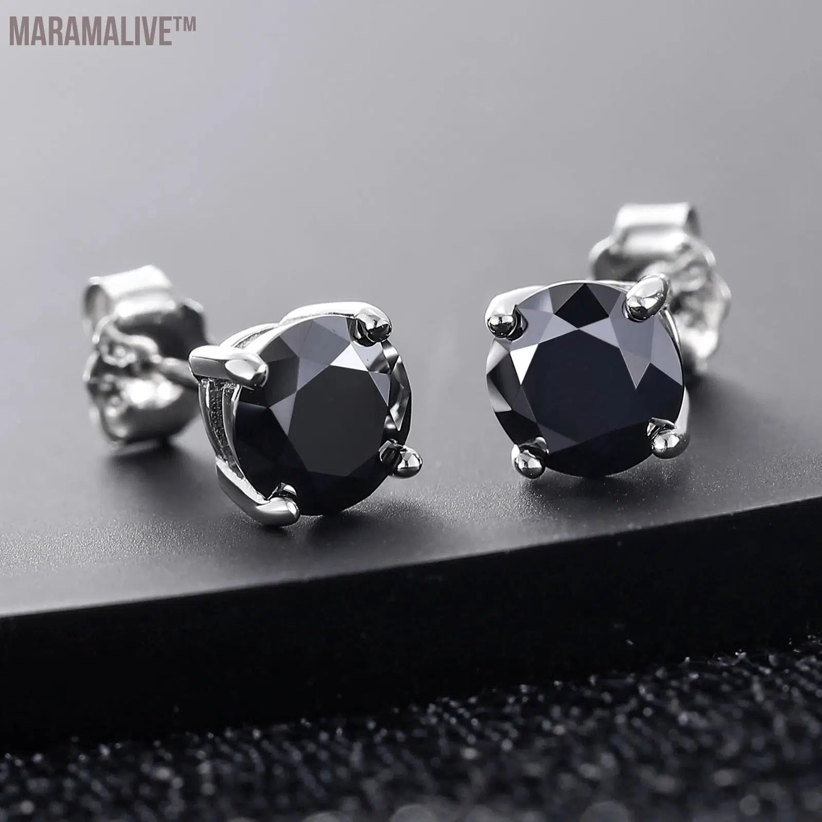 Real 0.5-2 Carat Black Moissanite Stud Earrings For Men Women Solid 925 Sterling Silver Solitaire Diamond Round Earrings Jewelry