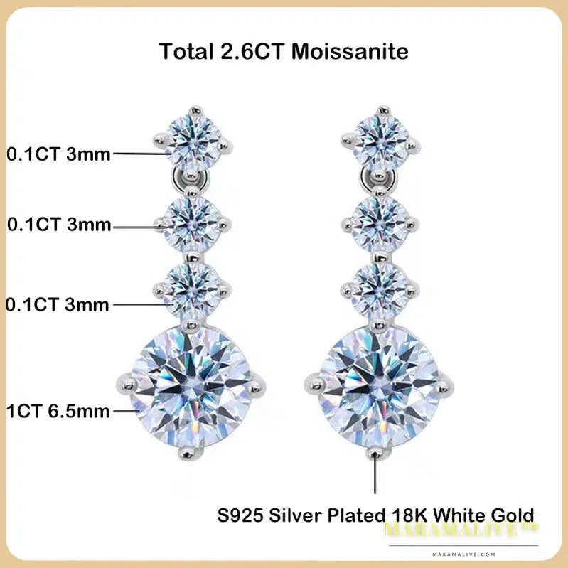 Real 2.6 Carat Moissanite Drop Earrings for Women S925 Sterling Silver GRA Certified Diamond Tassel Earring Fine Jewelry