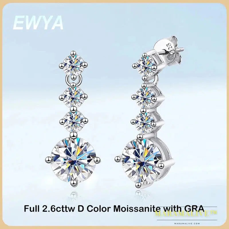 Real 2.6 Carat Moissanite Drop Earrings for Women S925 Sterling Silver GRA Certified Diamond Tassel Earring Fine Jewelry