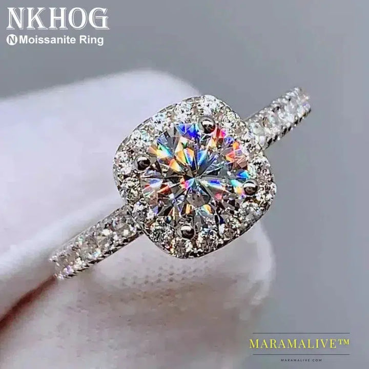 Real Moissanite 925 Sterling Silver Ring For Women Square Round 1CT 2CT 3CT Brilliant Diamond Finger Band Wedding Jewelry Gift