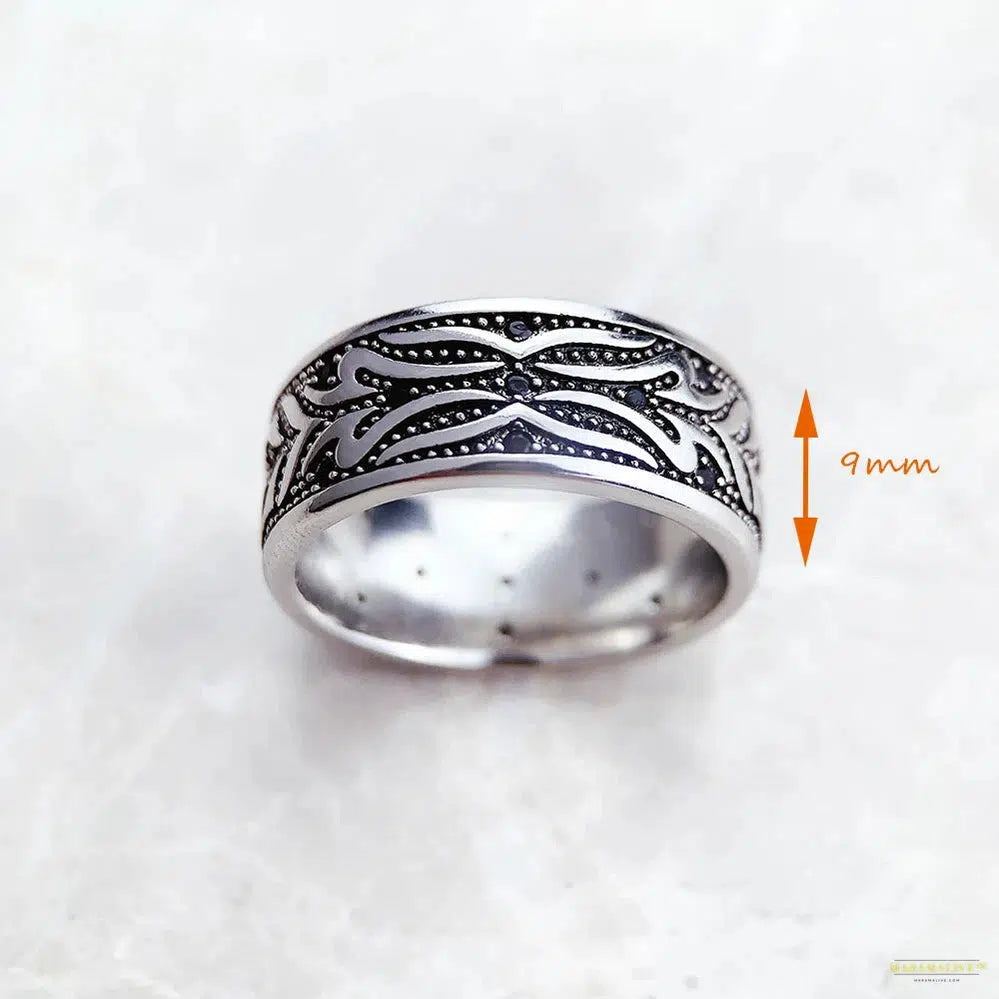 Rebellious Band Ring Black Tiger Pattern Fine Jewerly For Women Men Brand New Gift In 925 Sterling Silver