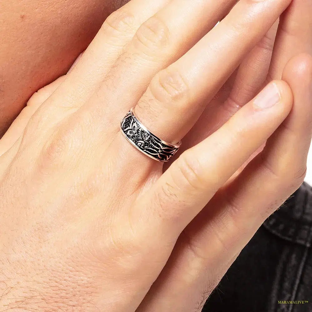 Rebellious Band Ring Black Tiger Pattern Fine Jewerly For Women Men Brand New Gift In 925 Sterling Silver