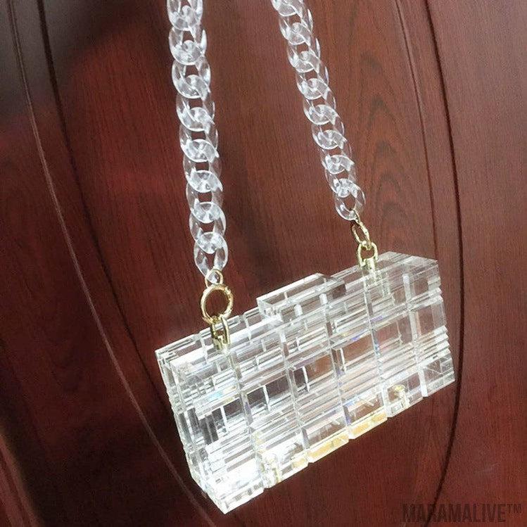 Rectangle Check Transparent Acrylic Dress Bag