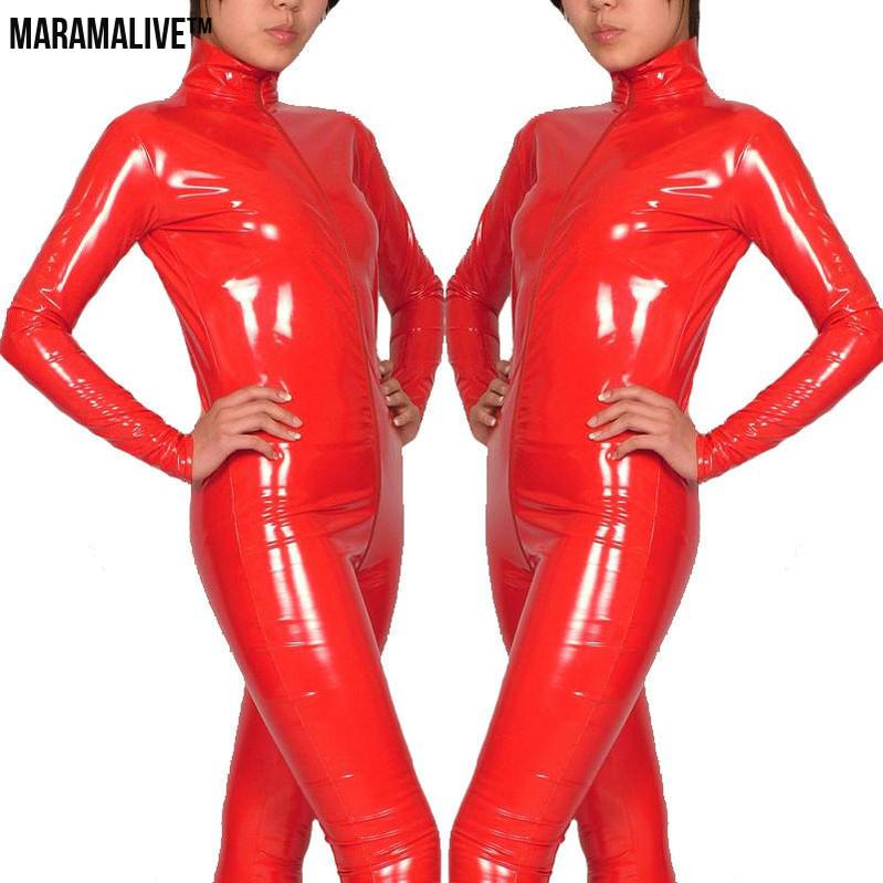 Red Patent Leather Bodysuit Cosplay Suit