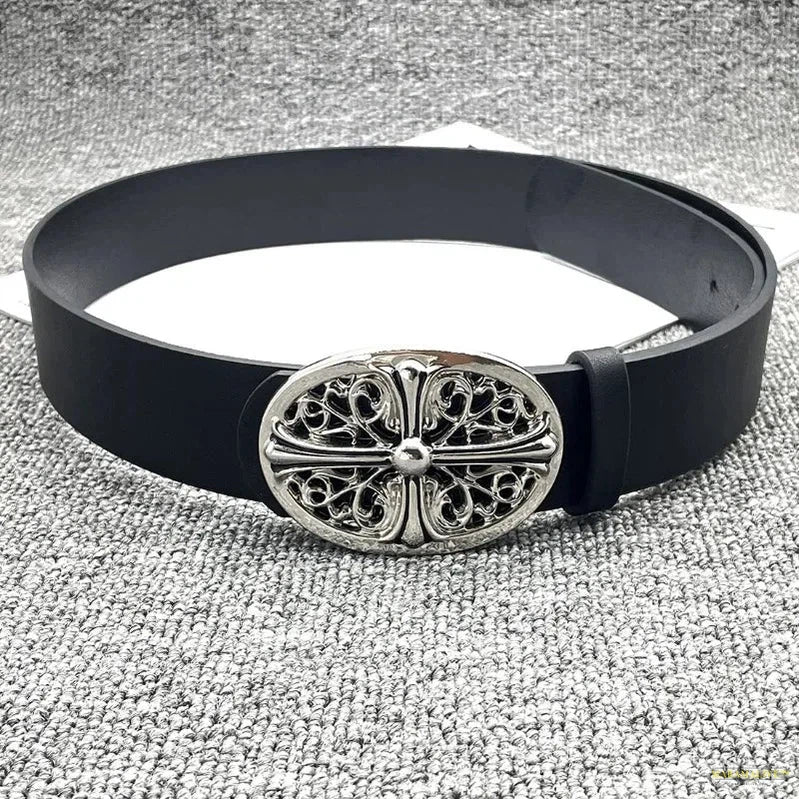 Retro Cross Buckle Embossed Belt: Men's Y2K Punk Waistband - A Unique & Unusual Statement Piece