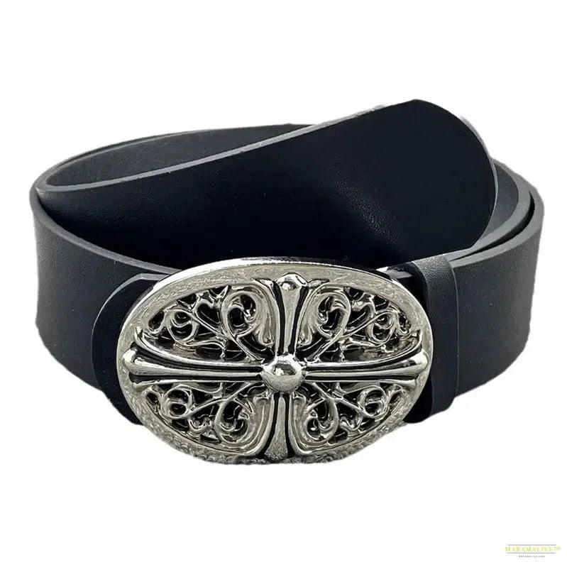 Retro Cross Buckle Embossed Belt: Men's Y2K Punk Waistband - A Unique & Unusual Statement Piece