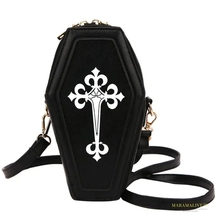 Retro Gothic Shoulder Bag - Coffin Shaped Halloween Crossbody Handbag for Theme Parties