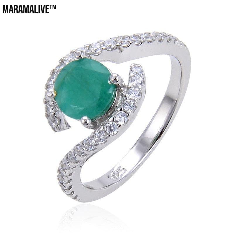 Retro Inlaid s925 Silver Emerald Ring