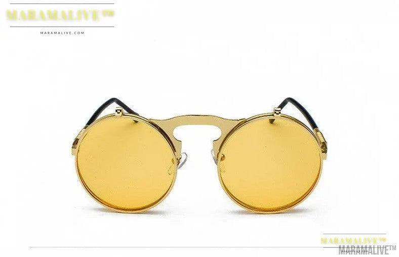 Retro Metal Steampunk Flip Sunglasses Round Frame