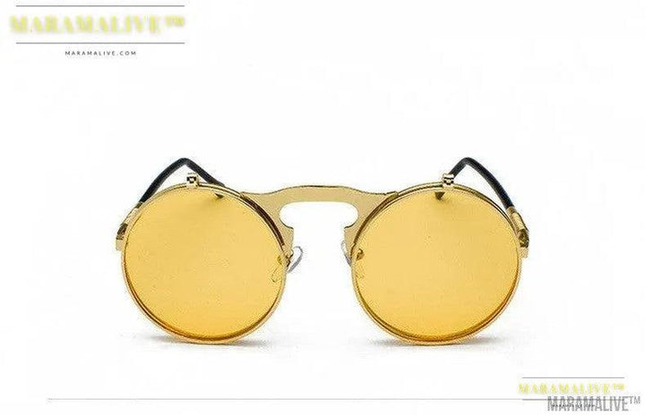 Retro Metal Steampunk Flip Sunglasses Round Frame