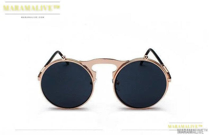 Retro Metal Steampunk Flip Sunglasses Round Frame