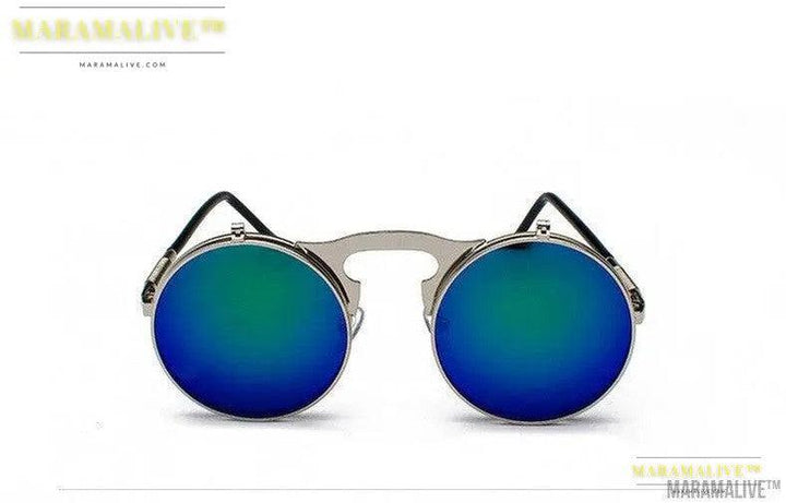 Retro Metal Steampunk Flip Sunglasses Round Frame