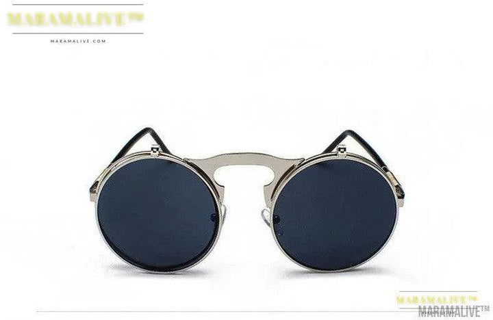 Retro Metal Steampunk Flip Sunglasses Round Frame