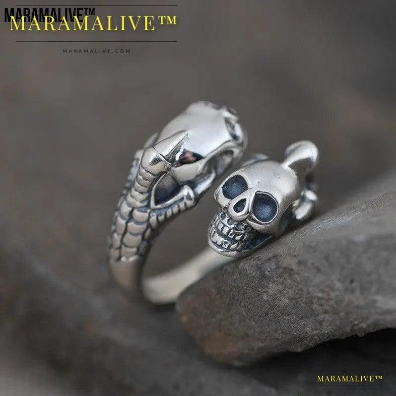 Retro Skull Adjustable Silver Ring