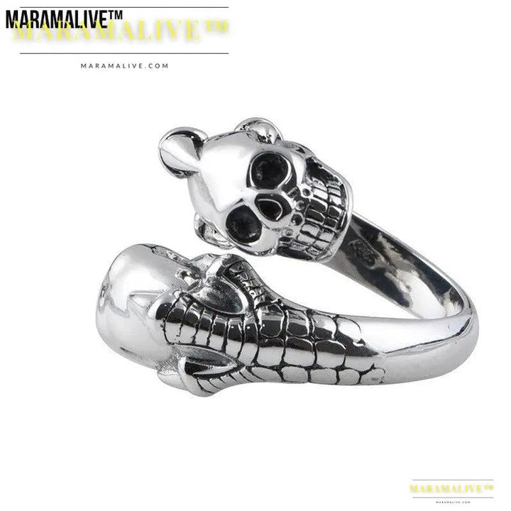 Retro Skull Adjustable Silver Ring