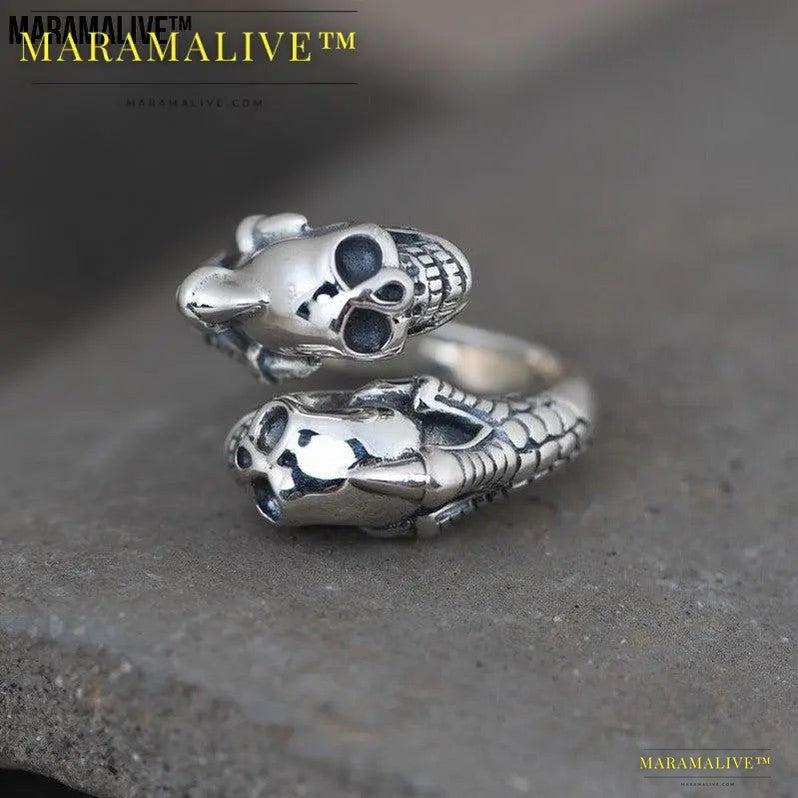 Retro Skull Adjustable Silver Ring