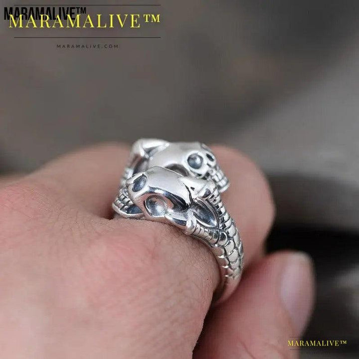 Retro Skull Adjustable Silver Ring