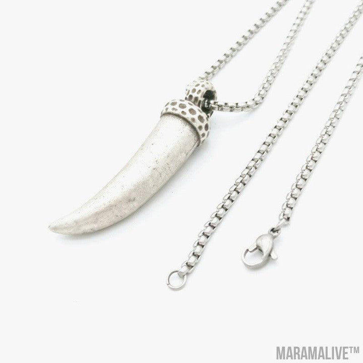 Retro Titanium Steel Wolf Tooth Necklace on Box-Chain