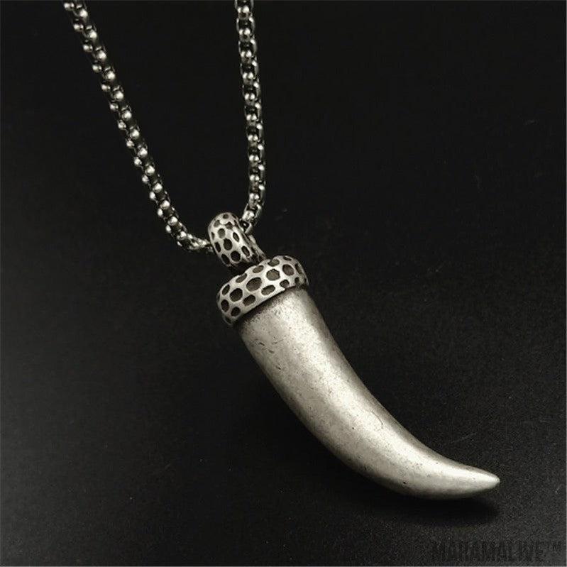 Retro Titanium Steel Wolf Tooth Necklace on Box-Chain