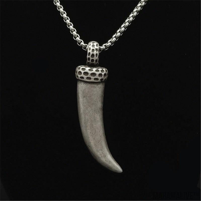 Retro Titanium Steel Wolf Tooth Necklace on Box-Chain