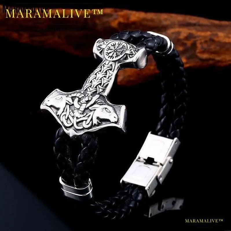 Retro Viking Titanium Steel Soft Leather Bracelet