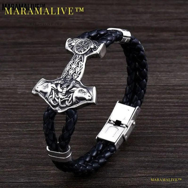 Retro Viking Titanium Steel Soft Leather Bracelet