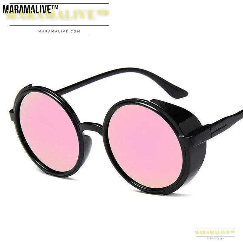 Retro round frame steampunk sunglasses