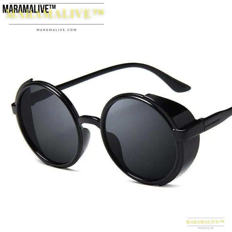 Retro round frame steampunk sunglasses