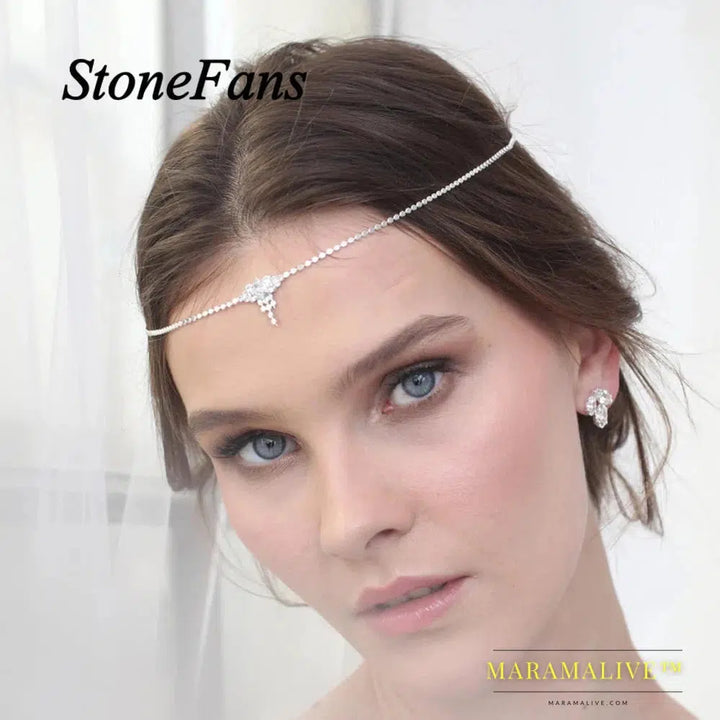 Rhinestone Chain Bling Zircon Crystal Forehead Chain for Women Luxury Jewelry Bridal Headwear Wedding Hair Accessories