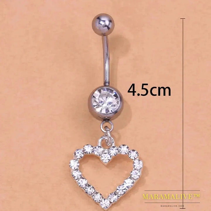 Rhinestone Heart Belly Button Nails Body Piercing Jewelry Sexy Crystal Belly Button Ring Jewelry for Women