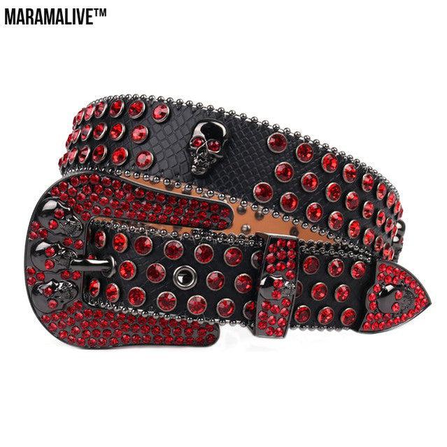 Rhinestone Inset Needle Buckle Skull Belt