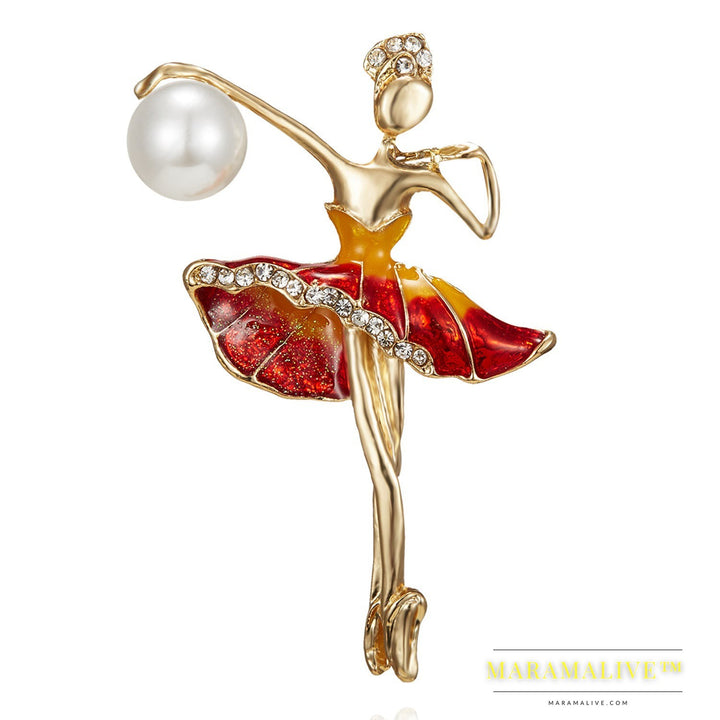 Rhinestone Pearl Dress Dancing Girl Brooches Women Dancer Sports Brooch Pins Gifts