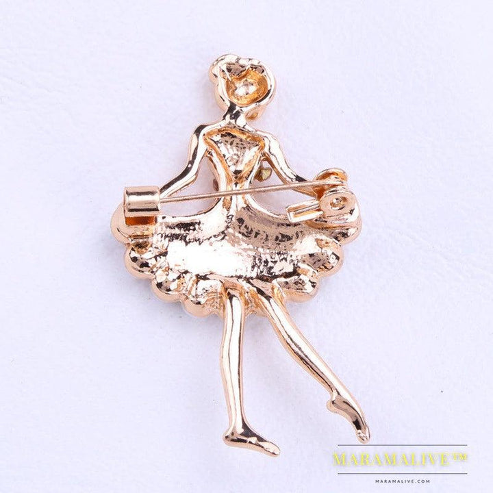 Rhinestone Pearl Dress Dancing Girl Brooches Women Dancer Sports Brooch Pins Gifts