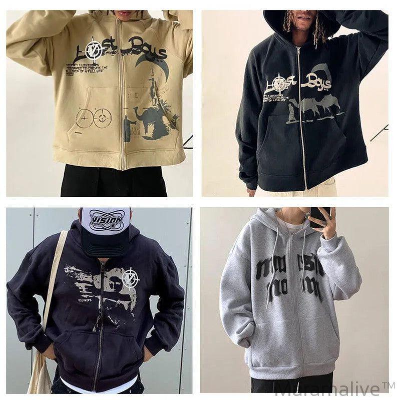 Rhinestone Skull Y2k Gothic Punk Black Oversized Long Sleeve Zip Up Hoodie Harajuku Hip Hop Streetwear Grunge Fashion Sweatshirt