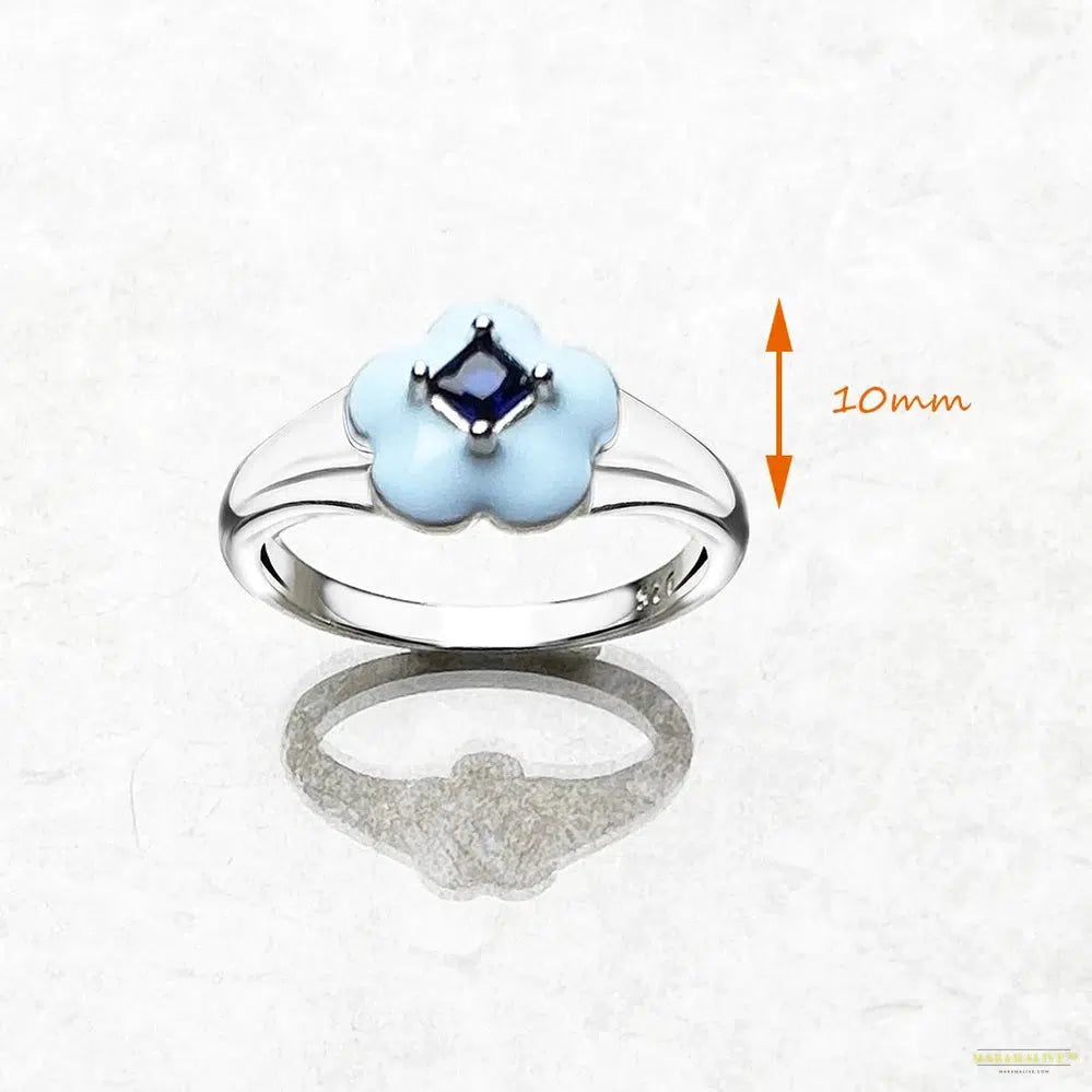 Ring Blue Flower Europe Style Fine Jewerly For Women Winter Brand New Trendy Gift In Real 925 Sterling Silver