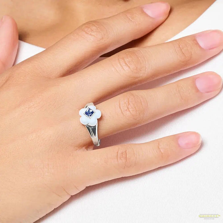 Ring Blue Flower Europe Style Fine Jewerly For Women Winter Brand New Trendy Gift In Real 925 Sterling Silver