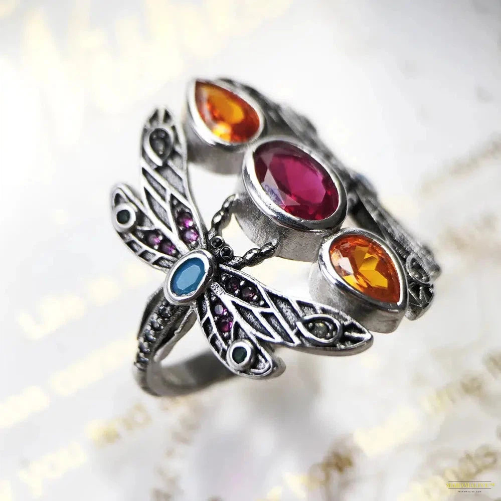 Ring Colourful Dragonfly,Handcrafted Women Fine Jewerly Summer Brand New 925 Sterling Silver Bohemia Happy Gift