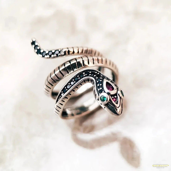 Ring Snake Black Stones Europe Style Classic Fine Jewerly For Women,Brand New Gift In Pure 925 Sterling Silver