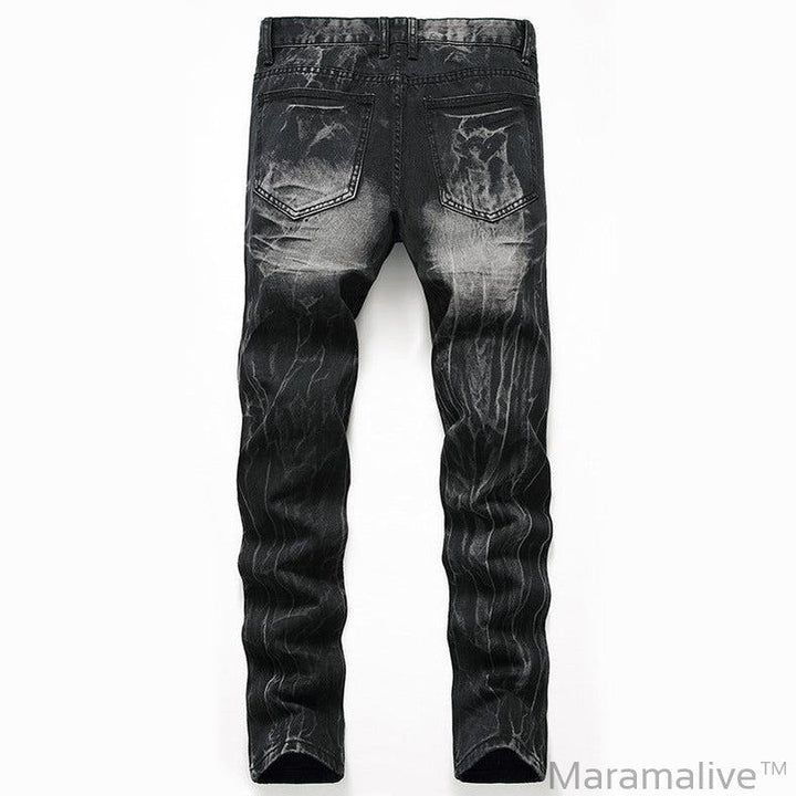 Ripped Black Jeans Men's Autumn And Winter Plus Size Straight-leg Denim Denim Trousers