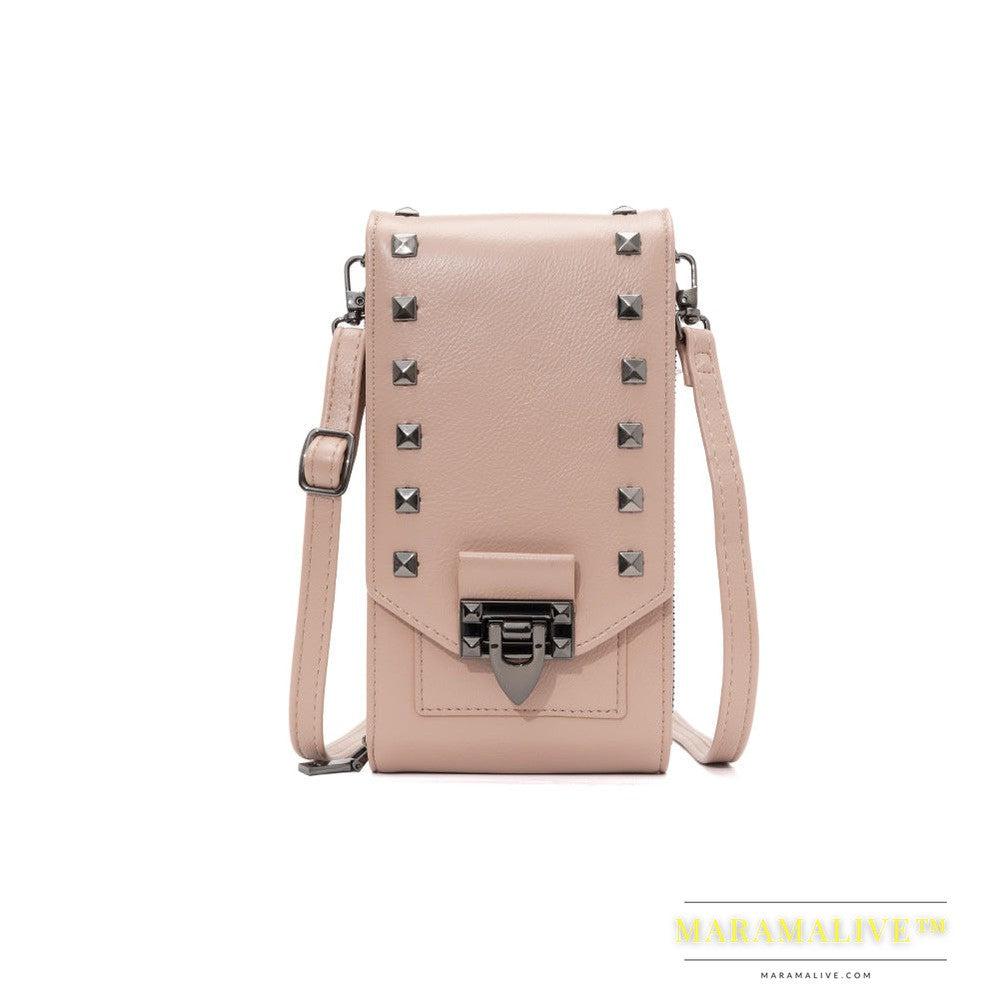 Rivet Design Shoulder Bags Mobile Phone Handbag Solid Color Crossbody Bags Women