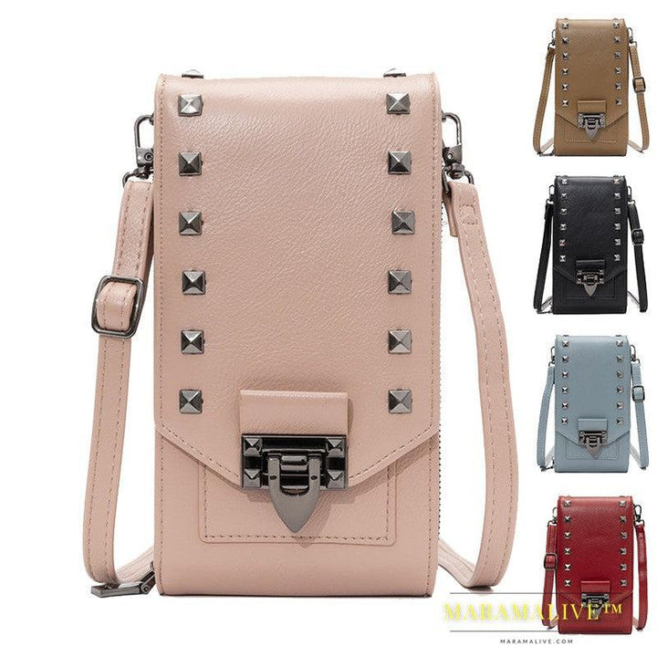 Rivet Design Shoulder Bags Mobile Phone Handbag Solid Color Crossbody Bags Women