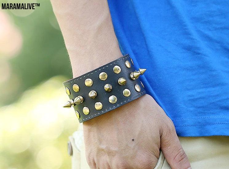 Rock punk leather bracelet